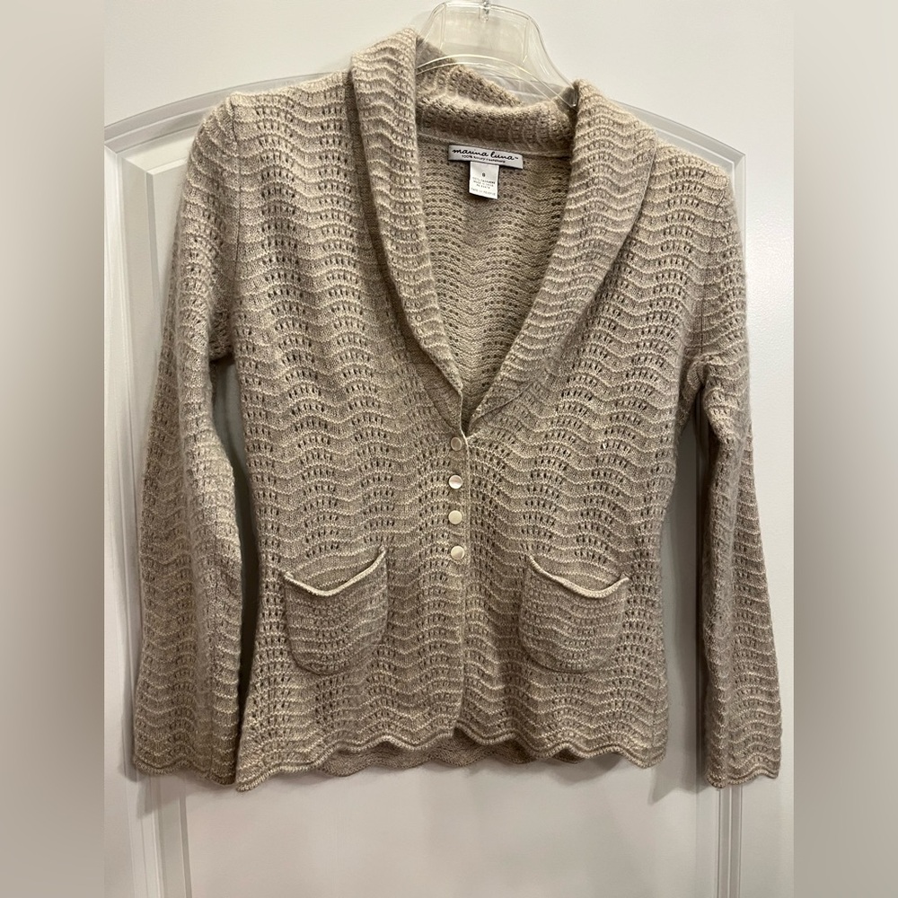 Marina Luna Taupe Soft Cashmere Knit Cardigan Sweater